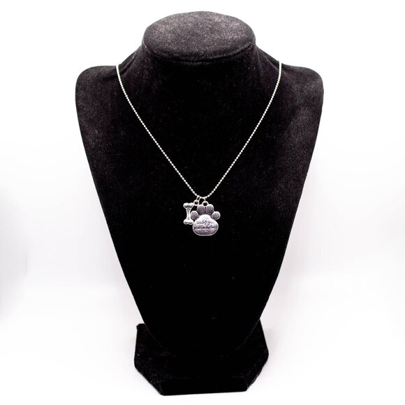 Handmade Silvertone "Paw Prints on My Heart" Pet Bereavement Necklace, New - Picture 2 of 2